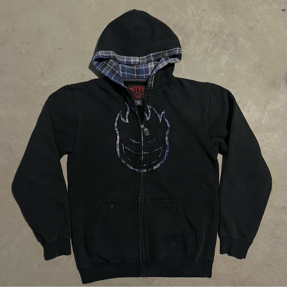 Spitfire Black Jacket with Plaid Hood